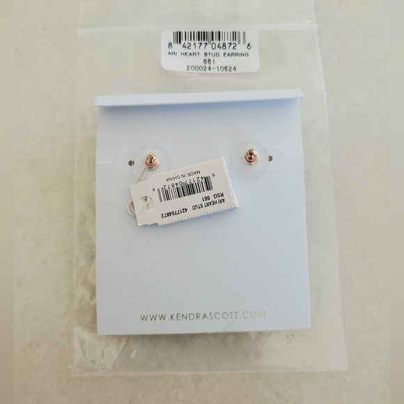 Kendra Scott Ari Heart Rose Gold Stud Earrings In Light Pink Drusy NWT - Picture 2 of 4